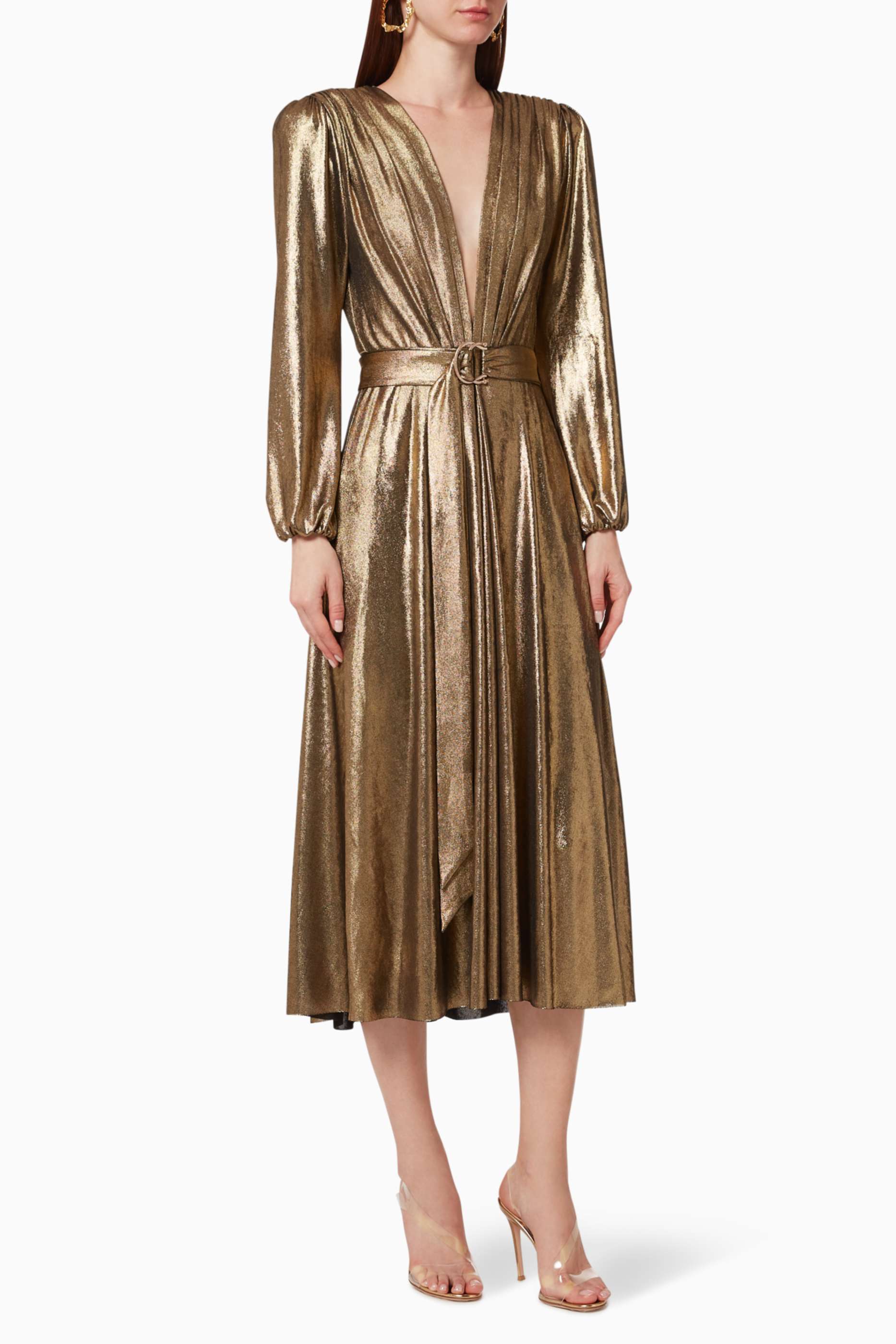 Shop Maria Lucia Hohan Gold Zaila Metallic Wrap Dress for Women | Ounass  Saudi