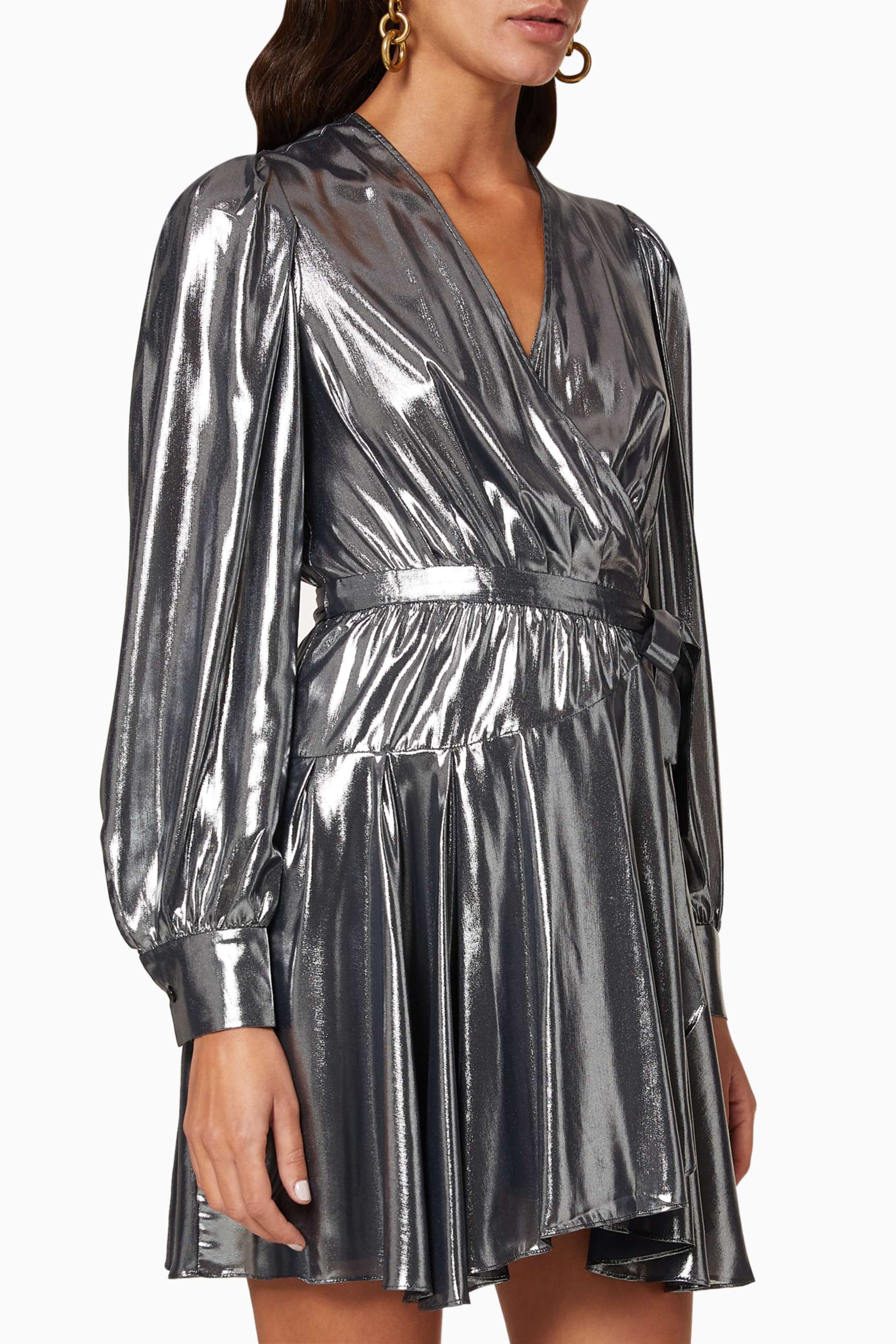 Shop IRO Silver Matcha Metallic Wrap Dress for Women | Ounass Saudi